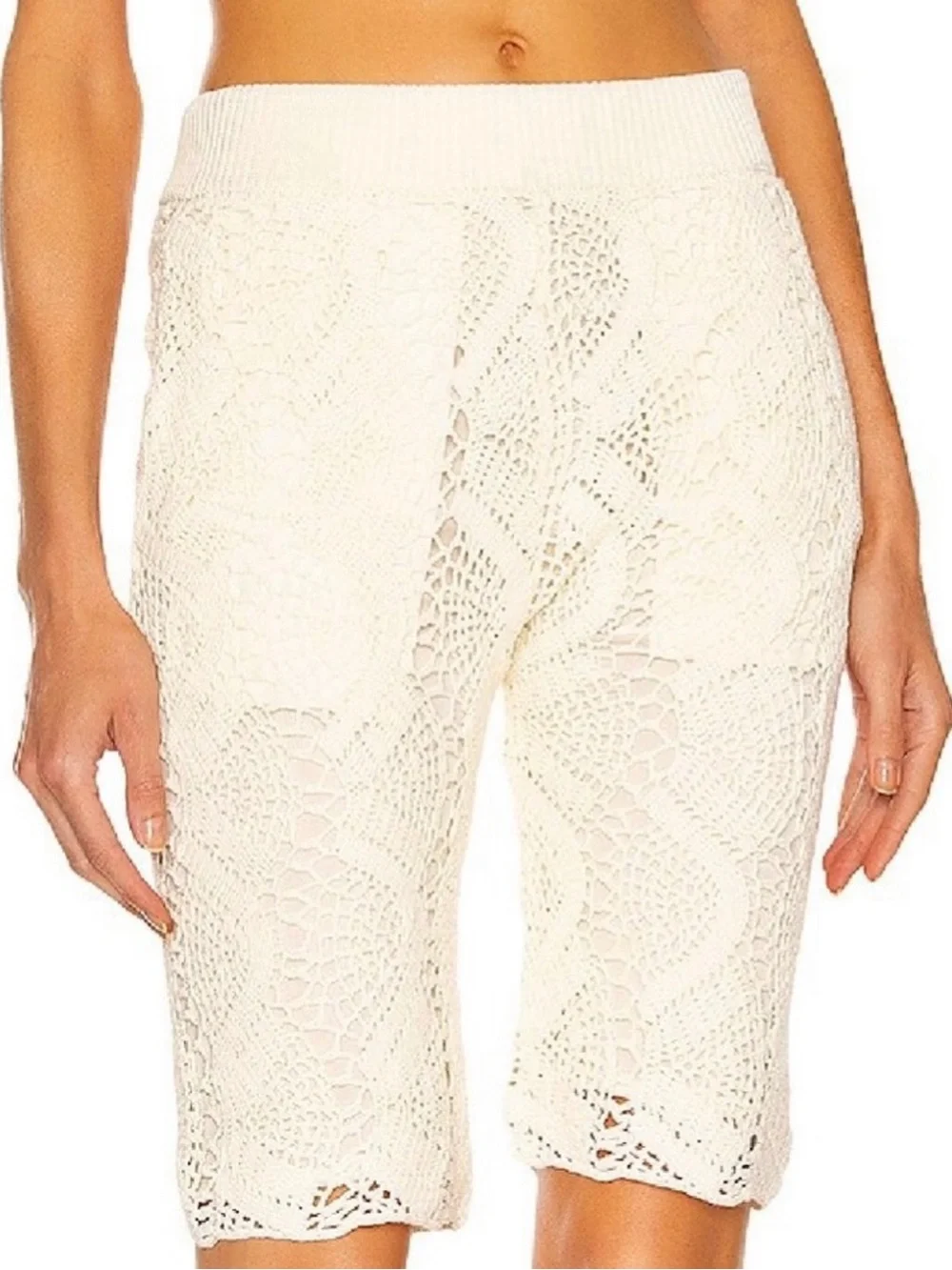 NEW HELMUT LANG REVOLVE CREAM CROCHET BERMUDA SHORTS